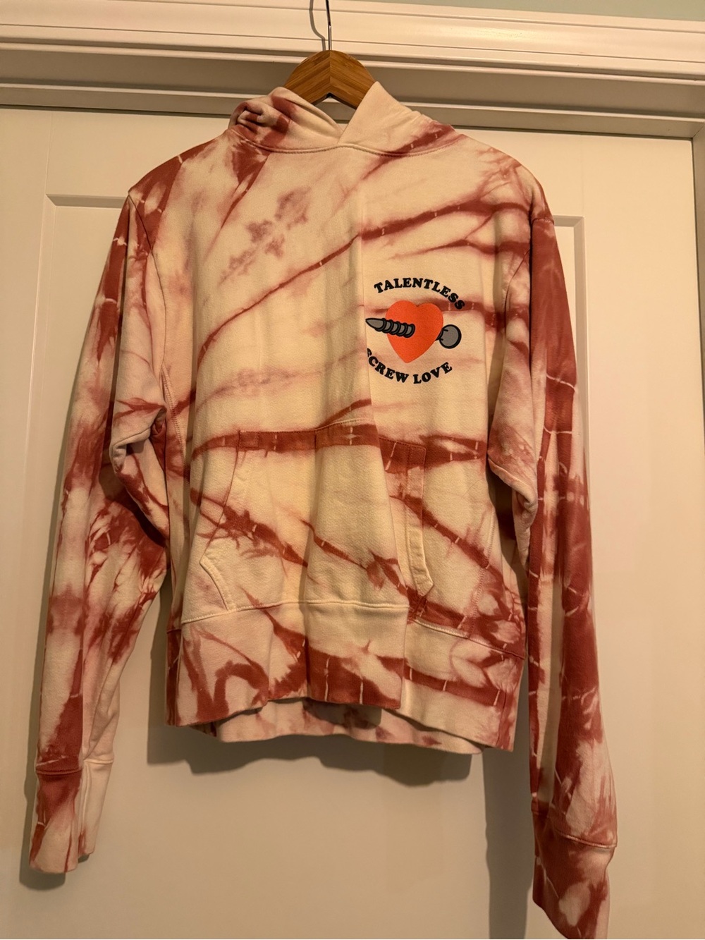 TALENTLESS Red and White Tie-Dye Screw Love Hooded Sweatshirt